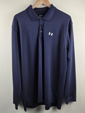 Under Armour Shirt Mens XL Blue Long Sleeve Polo Solid Performance Stretch